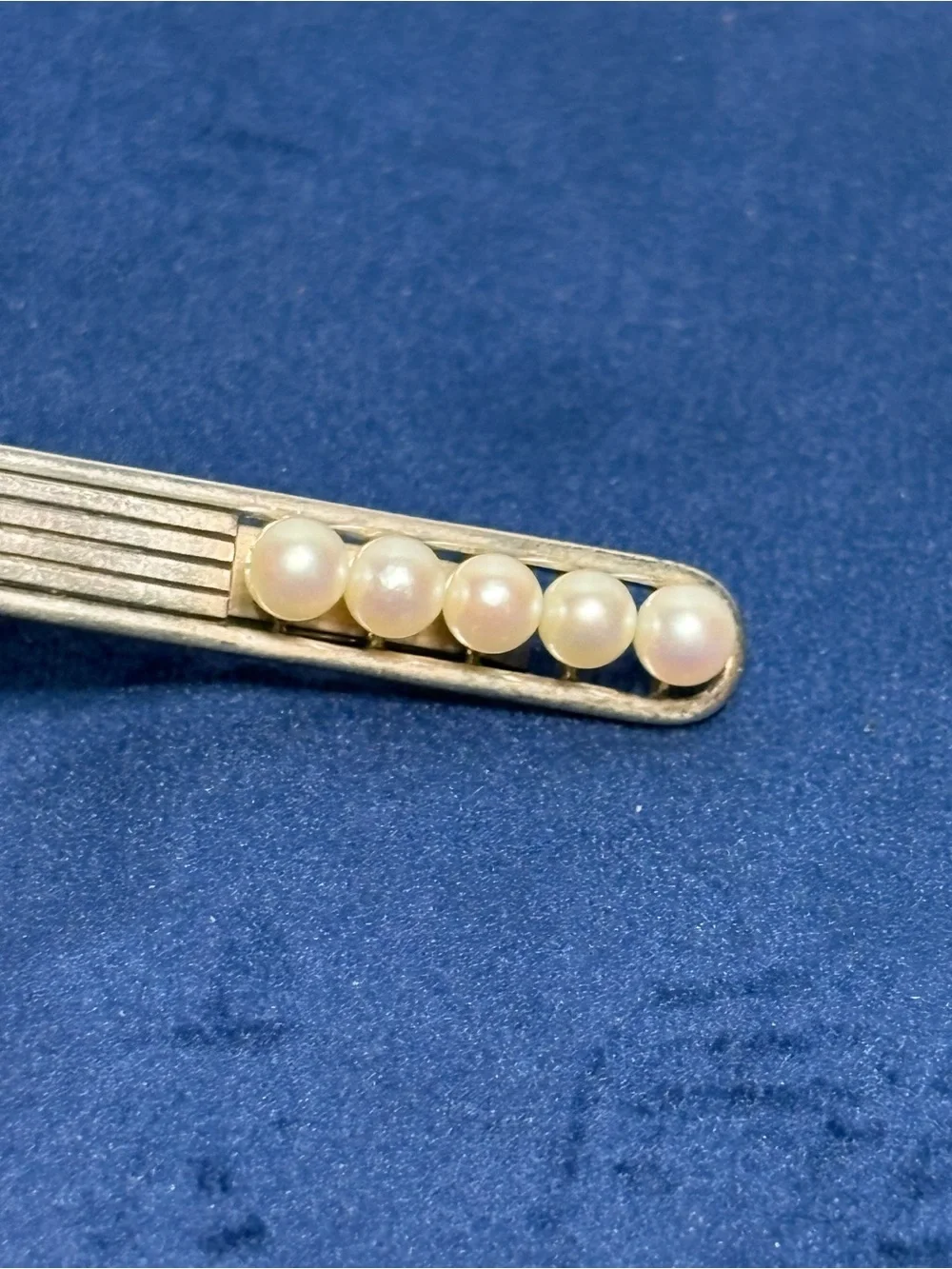 RARE Vintage K. Mikimoto Tokyo Silver Tie Clip 5 Akoya Pearls MCM Signed